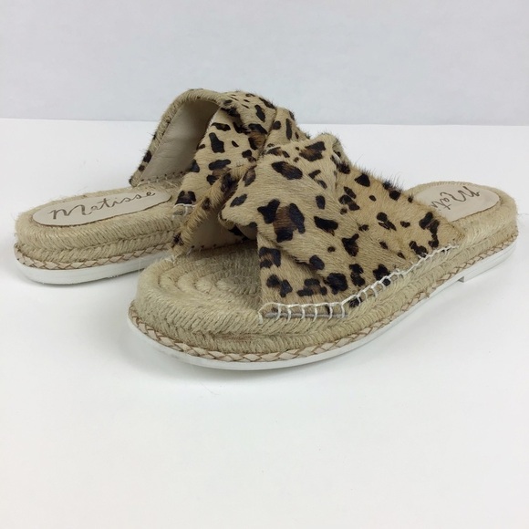 Anthropologie Matisse Cruise Espadrille Leopard Print Calf Hair Slide Sandal | 7 - Picture 2 of 11
